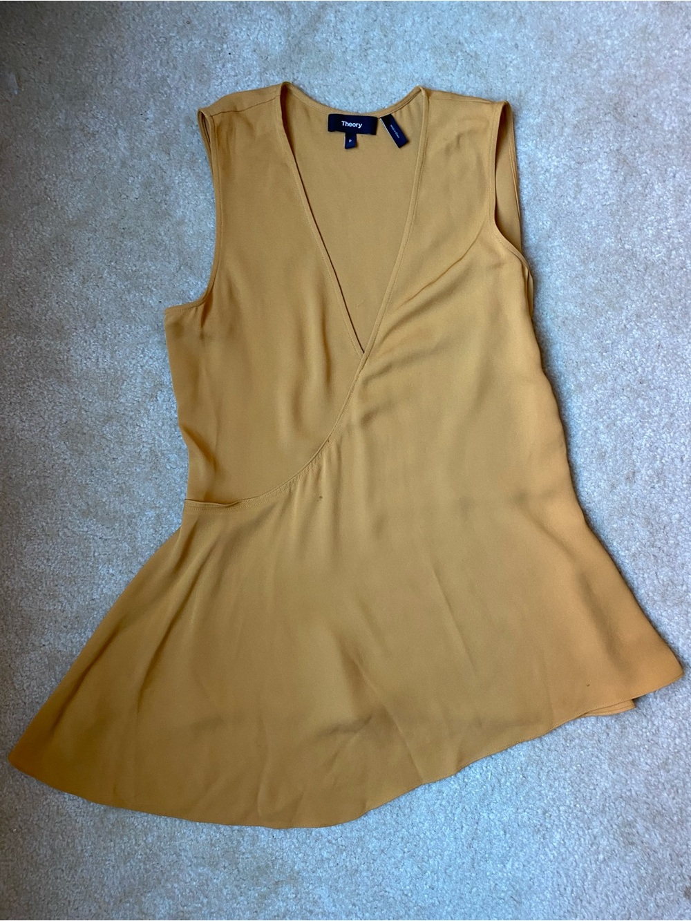 Theory Mustard Yellow Asymmetrical Peplum Fluid Top Size P Small